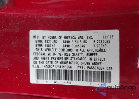 2017 Honda Accord Sport Se z USA, uszkodzony, nr VIN 1HGCR2F12HA099068